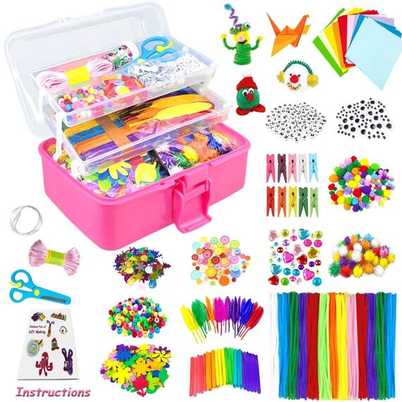 3000 Stück Bastelset Kinder DIY Basteln Bastelkoffer Bastelbedarf Material Set mit Pfeifenreiniger Kulleraugen Kreativ Scrapbooking Bastelbox Bastelsets für Mädchen Jungen 4 5 6 7 8 Jahre Geschenk
