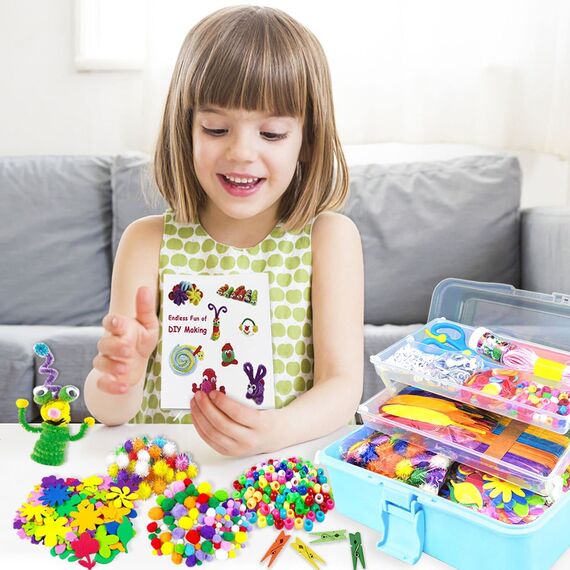 3000 Stück Bastelset Kinder DIY Basteln Bastelkoffer Bastelbedarf Material Set mit Pfeifenreiniger Kulleraugen Kreativ Scrapbooking Bastelbox Bastelsets für Mädchen Jungen 4 5 6 7 8 Jahre Geschenk