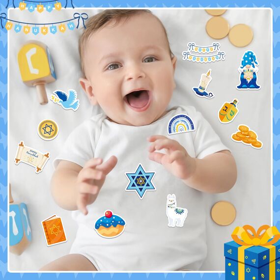 JULBEAR Chanukkah-Schaumstoff-Aufkleber, 300 Stück, Chanukah-Menora, Dreidel, David-Stern, selbstklebende Schaumstoff-Aufkleber für Kinder, Chanukka, Partygeschenke, Bastelarbeiten, Winterdekorationen
