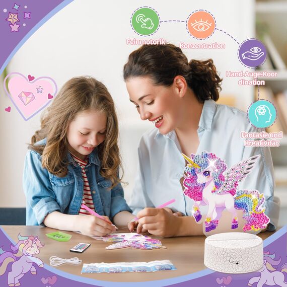 Einhorn Geschenke für Mädchen 5 6 7 8 9 Jahre: Basteln Mädchen 7 8 9 10 Jahre Diamond Painting Nachtlicht Bastelset Kinder ab 6 8 10 Jahren Spielzeug Kinder 5-12 Jahr Coole Geschenkideen Zimmer Deko