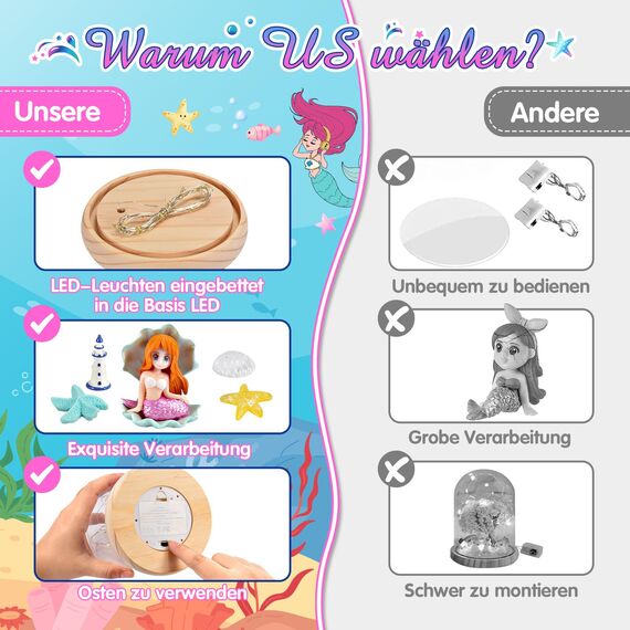 Dislocati Mädchen Geschenke 5 6-10 Jahre,Bastelset Kinder 4 5 6-10 Jahre Meerjungfrau Spielzeug für 3-8 Jahre Mädchen Kinder Nachtlicht Spielzeug ab 5-10 Jahre Mädchen Kinder Geschenke