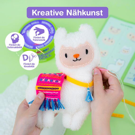 Avenir 6301623 DIY Nähset, Sewing Lama, Bastelset für Kinder, Kreativ-Set, ab 6 Jahren, Leuchtende Farben