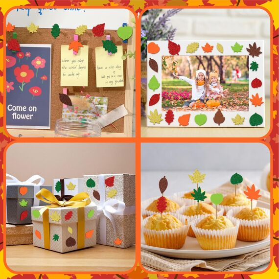 JULBEAR 300 Stück Thanksgiving Herbstblatt Deko Aufkleber Glitzernde Blatt Aufkleber Selbstklebende Schaumstoff Herbst Sticker DIY Filz Bastelset Herbst Dekorationen