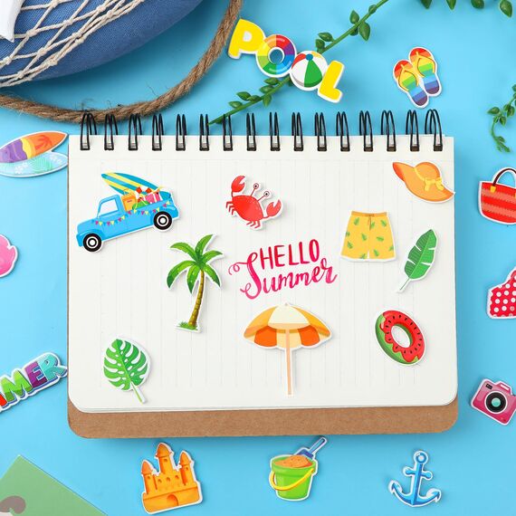 JULBEAR Sticker Sommer, 300 Stück Sticker Urlaub Strandaufkleber Selbstklebende Hawaii Strand Thema Sommerferien Reise Aufkleber für Sammelalben Kühlschränke Fotoalben Notizbücher