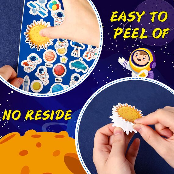 JULBEAR Weltraum Sticker, 300 Stück Universum Planeten Sticker Astronaut Planeten Moosgummi Aufkleber für Kindergeburtstage Scrapbooking Schultüte Weltraum Bastelset Weltraum Kinder