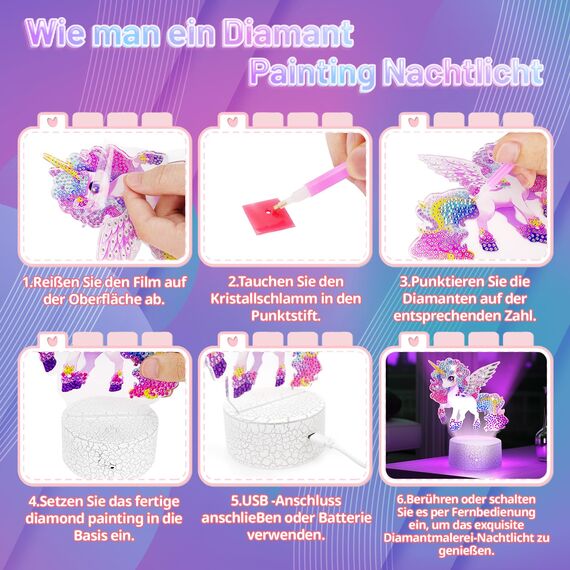 Einhorn Geschenke für Mädchen 5 6 7 8 9 Jahre: Basteln Mädchen 7 8 9 10 Jahre Diamond Painting Nachtlicht Bastelset Kinder ab 6 8 10 Jahren Spielzeug Kinder 5-12 Jahr Coole Geschenkideen Zimmer Deko