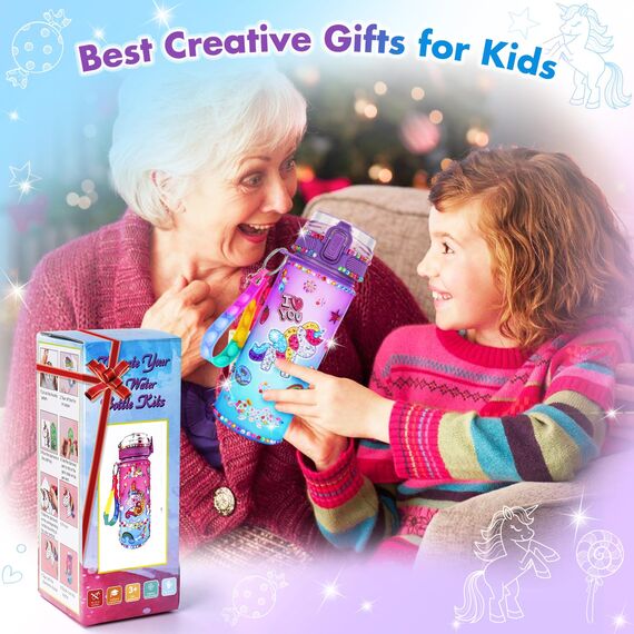 Einhorn Geschenke für Mädchen 5 6 7 8 9 Jahre: Trinkflasche Bastelset Kinder ab 5 6 Spielzeug Mädchen 6-10 Jahre Wasserflasche Basteln Diamond Painting Kinder ab 6 8 9 10 12 Geburtstag Geschenkideen
