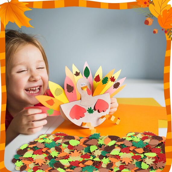 JULBEAR 300 Stück Thanksgiving Herbstblatt Deko Aufkleber Glitzernde Blatt Aufkleber Selbstklebende Schaumstoff Herbst Sticker DIY Filz Bastelset Herbst Dekorationen