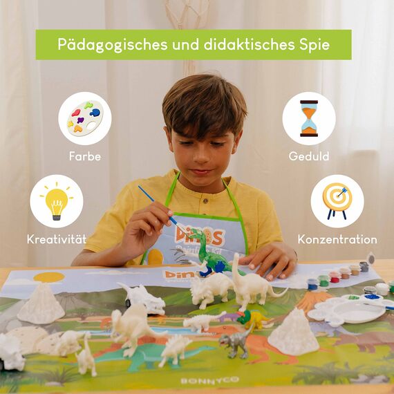 BONNYCO Dinosaurier Spielzeug Malset 16 Figuren. Dino Bastelset Kinder Spielzeug sie leuchten im Dunkeln. Dinosaurier Basteln, Geschenke für Kinder 3 4 5 6 7 8 9 10 Jahre Geburtstag, Weihnachten