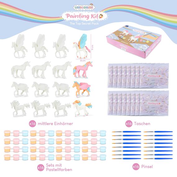 BONNYCO Einhorn Geschenke für Mädchen, Malset 16 Stück Einhorn Mitgebsel Kindergeburtstag Gastgeschenke. Kleine Geschenke für Kinder, Pinata Füllung. Mitgebsel Basteln Mädchen, Give Aways Bastelset