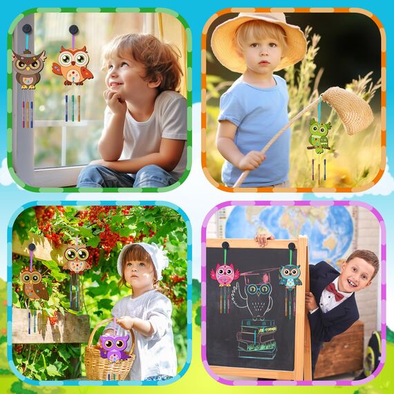 16tlg Windspiel Bastelset Kinder, Eule Holz Valentinstag Basteln Klangspiele Bastelsets Holz Windspiel Basteln für Draußen Hängend mit Diamant Aufkleber Handwerk Geburtstag Geschenke Kreativsets