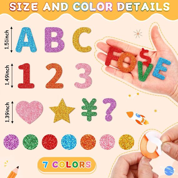 JULBEAR 300pcs Buchstaben Flash-Schaum-Aufkleber, Farbe Kleber Zahlen-Schaum-Aufkleber, geeignet für Kinder DIY Klassenzimmer Handwerk Zurück zur Schule Aufnahmeparty Dekoration