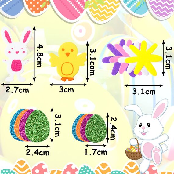 JULBEAR Aufkleber Ostern 300 Stück Glitzermoosgummi Selbstklebend für Kinder Kunsthandwerk Heimdekoration Ei Hasen Küken Blumen