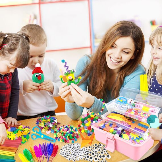 3000 Stück Bastelset Kinder DIY Basteln Bastelkoffer Bastelbedarf Material Set mit Pfeifenreiniger Kulleraugen Kreativ Scrapbooking Bastelbox Bastelsets für Mädchen Jungen 4 5 6 7 8 Jahre Geschenk