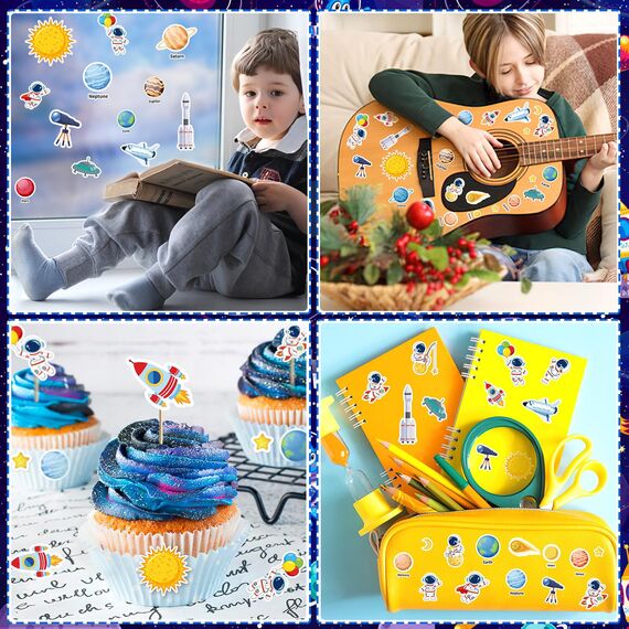 JULBEAR Weltraum Sticker, 300 Stück Universum Planeten Sticker Astronaut Planeten Moosgummi Aufkleber für Kindergeburtstage Scrapbooking Schultüte Weltraum Bastelset Weltraum Kinder