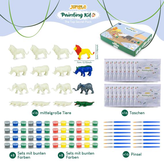 BONNYCO Dschungel Mitgebsel Kindergeburtstag, Malset 16 Stück Mitbringsel Kindergeburtstag Gastgeschenke. Kleine Geschenke für Kinder, Tiere Pinata Füllung. Give Aways, Basteln für Kinder Jungen