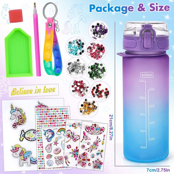 Einhorn Geschenke für Mädchen 5 6 7 8 9 Jahre: Trinkflasche Bastelset Kinder ab 5 6 Spielzeug Mädchen 6-10 Jahre Wasserflasche Basteln Diamond Painting Kinder ab 6 8 9 10 12 Geburtstag Geschenkideen
