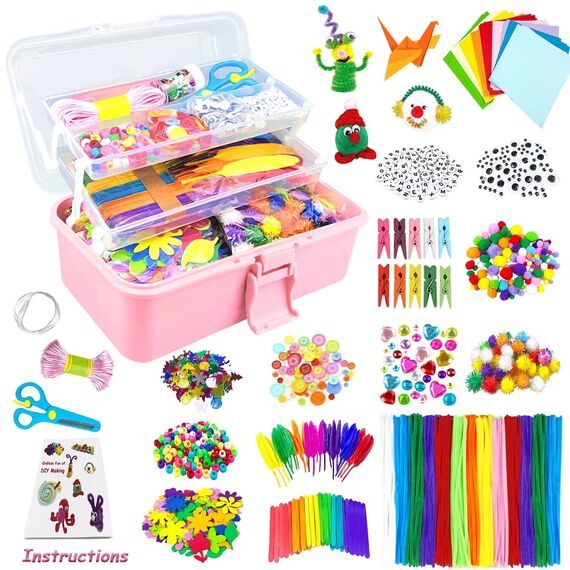 3000 Stück Bastelset Kinder DIY Basteln Bastelkoffer Bastelbedarf Material Set mit Pfeifenreiniger Kulleraugen Kreativ Scrapbooking Bastelbox Bastelsets für Mädchen Jungen 4 5 6 7 8 Jahre Geschenk