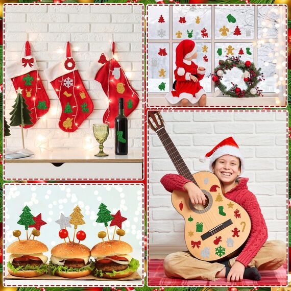 JULBEAR Schaumstoff Weihnachtssticker, 300 Stück Glitzernde Weihnachtssticker Weihnachten Aufkleber Selbstklebende Moosgummi Weihnachtsaufkleber für Weihnachtsfeiertage Basteln Party