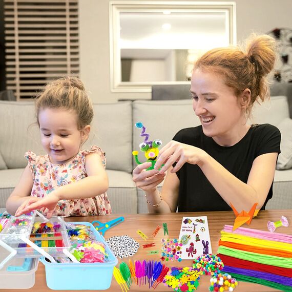 3000 Stück Bastelset Kinder DIY Basteln Bastelkoffer Bastelbedarf Material Set mit Pfeifenreiniger Kulleraugen Kreativ Scrapbooking Bastelbox Bastelsets für Mädchen Jungen 4 5 6 7 8 Jahre Geschenk