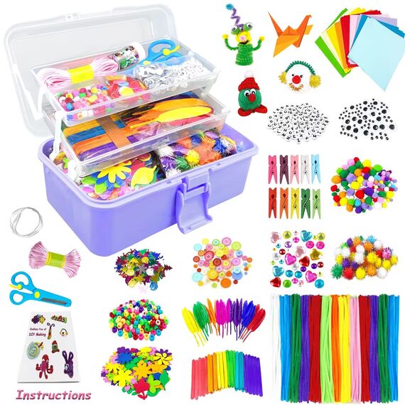 3000 Stück Bastelset Kinder DIY Basteln Bastelkoffer Bastelbedarf Material Set mit Pfeifenreiniger Kulleraugen Kreativ Scrapbooking Bastelbox Bastelsets für Mädchen Jungen 4 5 6 7 8 Jahre Geschenk