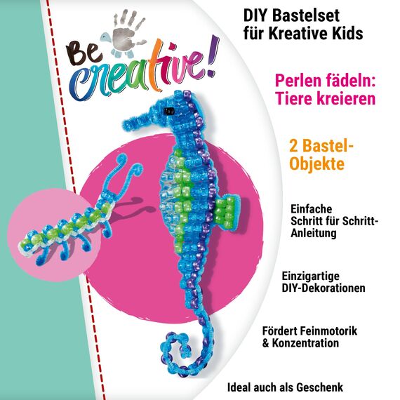 Ravensburger BeCreative Bead Animal Seahorse - Bastelset für Kinder ab 6 Jahren, Perlentiere Seepferdchen basteln für Mädchen und Jungen - 18428 - Geburtstagsgeschenke, Deko selber basteln