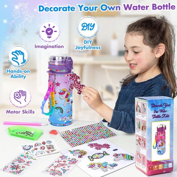 Einhorn Geschenke für Mädchen 5 6 7 8 9 Jahre: Trinkflasche Bastelset Kinder ab 5 6 Spielzeug Mädchen 6-10 Jahre Wasserflasche Basteln Diamond Painting Kinder ab 6 8 9 10 12 Geburtstag Geschenkideen