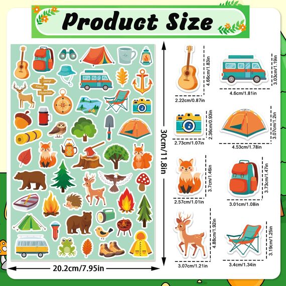 JULBEAR 300 Stück Reise-Camping-Schaumstoff-Aufkleber, Großpackung, selbstklebend, Cartoon-Camping-Aufkleber für Kunst, Handwerk, Reisen, Camping, Partygeschenke, Aktivität, Belohnung, Sammelalben