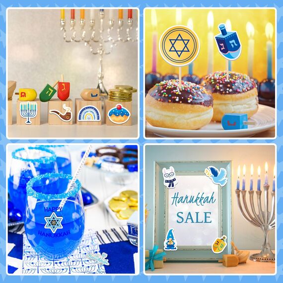 JULBEAR Chanukkah-Schaumstoff-Aufkleber, 300 Stück, Chanukah-Menora, Dreidel, David-Stern, selbstklebende Schaumstoff-Aufkleber für Kinder, Chanukka, Partygeschenke, Bastelarbeiten, Winterdekorationen