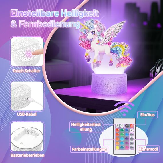 Einhorn Geschenke für Mädchen 5 6 7 8 9 Jahre: Basteln Mädchen 7 8 9 10 Jahre Diamond Painting Nachtlicht Bastelset Kinder ab 6 8 10 Jahren Spielzeug Kinder 5-12 Jahr Coole Geschenkideen Zimmer Deko
