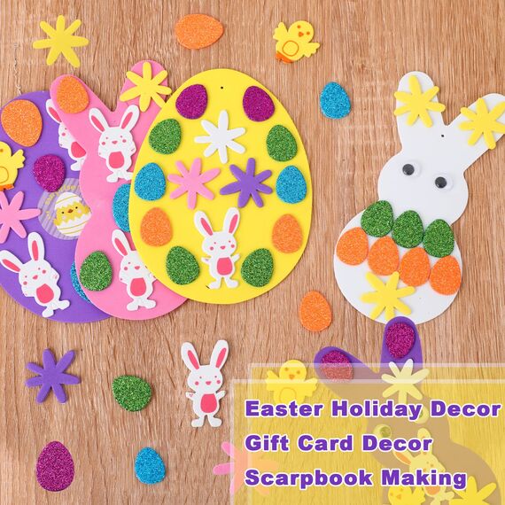 JULBEAR Aufkleber Ostern 300 Stück Glitzermoosgummi Selbstklebend für Kinder Kunsthandwerk Heimdekoration Ei Hasen Küken Blumen