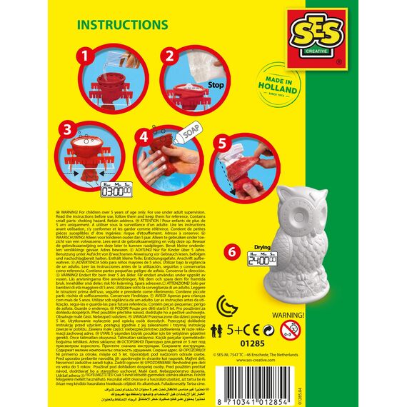SES 012854 Gießen und Anmalen-Eule Creative 01285-Gipsfigur Glitzer, 5 Jahre to 12 Jahre, Multi, Mittel (Packung mit 2)