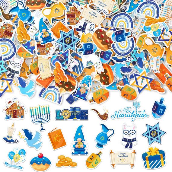 JULBEAR Chanukkah-Schaumstoff-Aufkleber, 300 Stück, Chanukah-Menora, Dreidel, David-Stern, selbstklebende Schaumstoff-Aufkleber für Kinder, Chanukka, Partygeschenke, Bastelarbeiten, Winterdekorationen