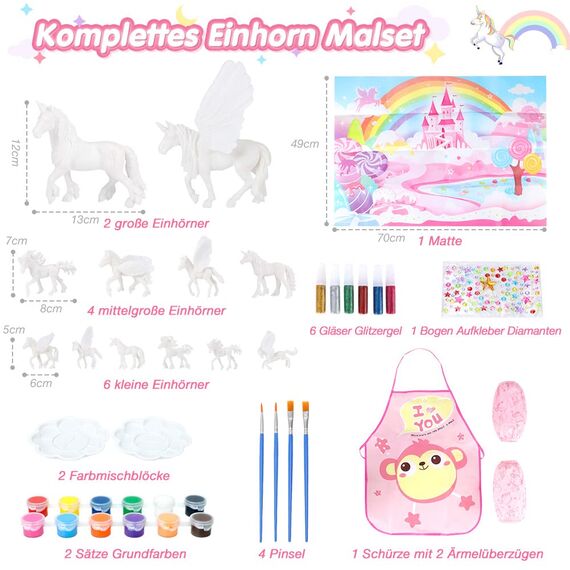 Lekebaby Einhorn Geschenk für Mädchen 4 5 6 7 8 Jahre, Einhörner Malset für Kinder mit 12 Einhörner, Bastelset Kinder Mädchen Geschenke Geburtstag, Einhorn Spielzeug