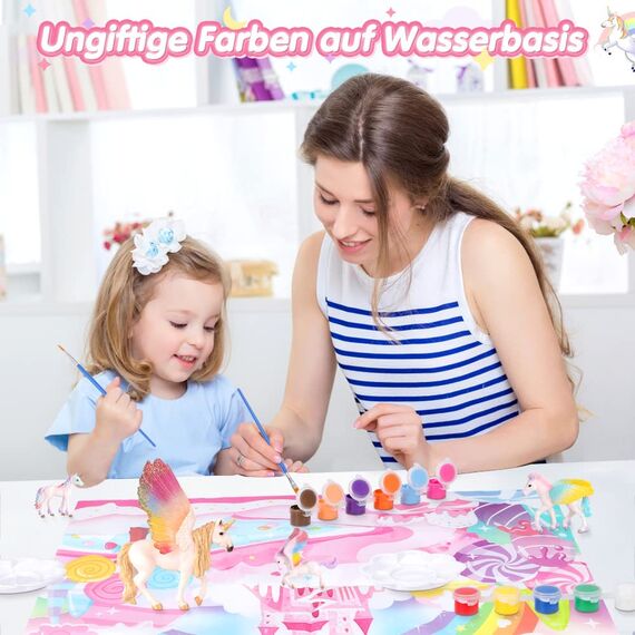 Lekebaby Einhorn Geschenk für Mädchen 4 5 6 7 8 Jahre, Einhörner Malset für Kinder mit 12 Einhörner, Bastelset Kinder Mädchen Geschenke Geburtstag, Einhorn Spielzeug