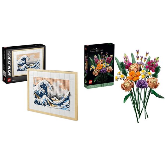 LEGO 31208 Art Hokusai – Große Welle & 10280 Icons Blumenstrauß, Kunstpflanzen für Erwachsene, künstliche Blumen zum Basteln, Zimmerdeko, Geschenk für Sie & Ihn, Botanik-Kollektion