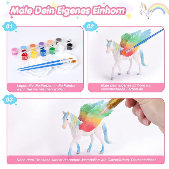 Lekebaby Einhorn Geschenk für Mädchen 4 5 6 7 8 Jahre, Einhörner Malset für Kinder mit 12 Einhörner, Bastelset Kinder Mädchen Geschenke Geburtstag, Einhorn Spielzeug