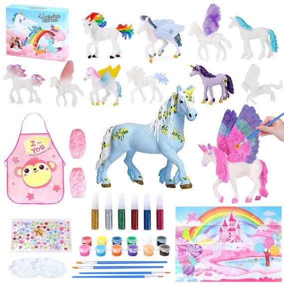Lekebaby Einhorn Geschenk für Mädchen 4 5 6 7 8 Jahre, Einhörner Malset für Kinder mit 12 Einhörner, Bastelset Kinder Mädchen Geschenke Geburtstag, Einhorn Spielzeug