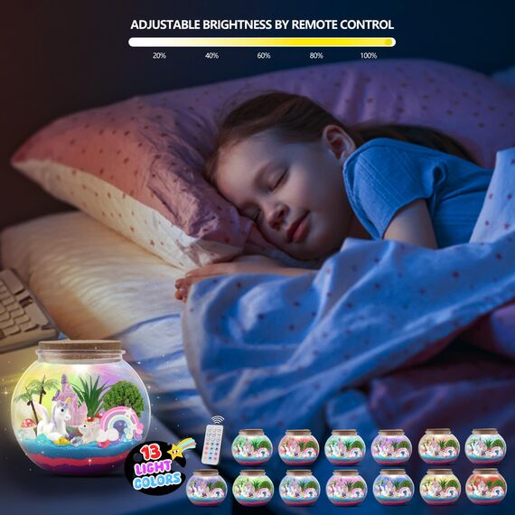 MYDOVA Einhorn Geschenke für Mädchen, DIY Einhorn Terrarium Bastelset mit Timing Fernbedienung und farbigen Lichtern, Nachtlicht Basteln, Wissenschaft Kit, Spielzeug für Mädchen ab 6, 7, 8+ Jahren