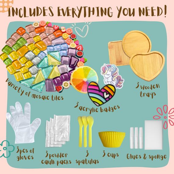 Mosaik-Bastelset – Dekorieren Sie Einhorn- und Regenbogen-Untersetzer mit Glasfliesen. Geburtstagsgeschenke für Mädchen, lustige DIY-Kunst- und Bastelaktivitäten für Kinder (Pulverdichtmittel)