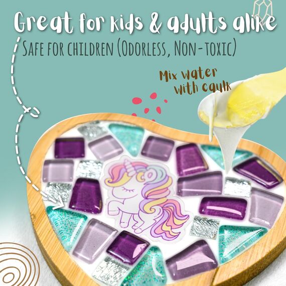 Mosaik-Bastelset – Dekorieren Sie Einhorn- und Regenbogen-Untersetzer mit Glasfliesen. Geburtstagsgeschenke für Mädchen, lustige DIY-Kunst- und Bastelaktivitäten für Kinder (Pulverdichtmittel)