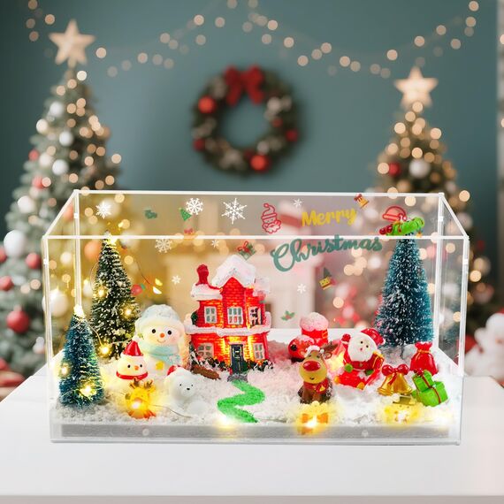 MYDOVA DIY Weihnachten Terrarium Bastelset mit Lichter, Mini Weihnachtshaus Bauspielzeug mit Magischem Knetsand&Harz Weihnachtsfiguren, Nachtlicht Basteln, Geschenkset zu Weihnachten für Kinder
