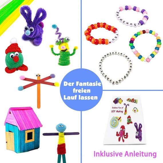 3000Stück Bastelset Kinder DIY Kunsthandwerk Bastelkoffer Bastelbedarf zum basteln Pfeifenreiniger Kulleraugen Perlen Kreativ Scrapbooking Bastelset für Mädchen Jungen 4 5 6 7 8 Jahre Geschenke(Rosa)