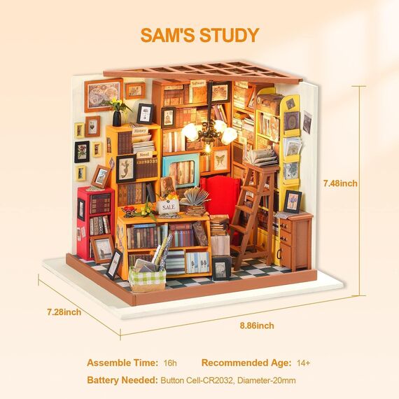 RoWood DIY Miniatur Haus Buchhandlung Puppenhaus mit Licht, DIY Mini Holz Haus Modell Set, Bastelset Geburtstag Geschenke für Erwachsene Frauen Mädchen