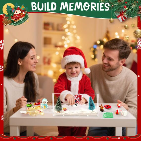 MYDOVA DIY Weihnachten Terrarium Bastelset mit Lichter, Mini Weihnachtshaus Bauspielzeug mit Magischem Knetsand&Harz Weihnachtsfiguren, Nachtlicht Basteln, Geschenkset zu Weihnachten für Kinder
