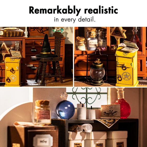 RoWood DIY Miniatur Haus Puppenhaus mit Licht, DIY Mini Holz Haus Modell Set, Bastelset Geburtstag Geschenke für Erwachsene Frauen Mädchen - Kikis Magisches Emporium