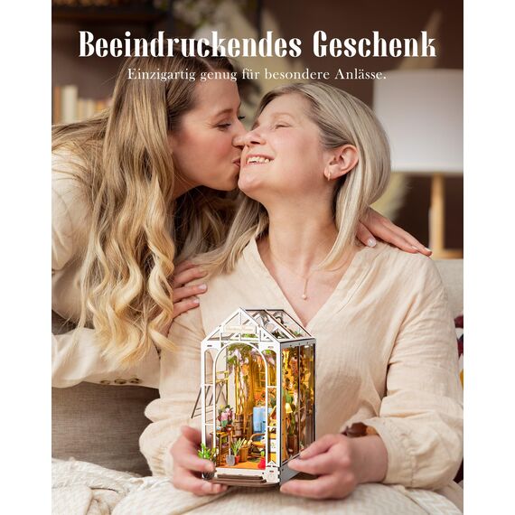 ROWOOD Book Nook Kit Gartenhaus, DIY Booknook Diorama Buchstütze Modellbausatz 3D Puzzle Aus Holz - Miniatur Haus Kit Bastelset Geschenke