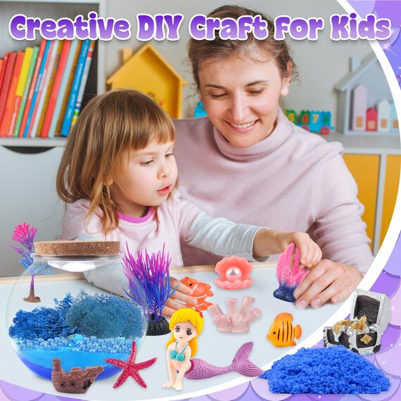 MYDOVA Meerjungfrau Geschenke für Mädchen, DIY Meerjungfrau beleuchtetes Terrarium Bastelset mit Timing Fernbedienung und farbigen Lichtern, Nachtlicht für Kinder 3-12 Jahre, Raumdekoration