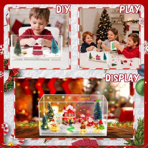 MYDOVA DIY Weihnachten Terrarium Bastelset mit Lichter, Mini Weihnachtshaus Bauspielzeug mit Magischem Knetsand&Harz Weihnachtsfiguren, Nachtlicht Basteln, Geschenkset zu Weihnachten für Kinder