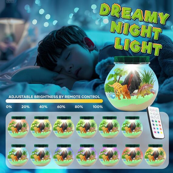 Dinosaurier Spielzeug, DIY Dinosaurier Terrarium Set mit Timing Fernbedienung und farbigen Lichtern, Nachtlicht Selber Basteln Kinder, Wissenschaftliche Bastelsets, Weihnachten Geschenke für Jungen